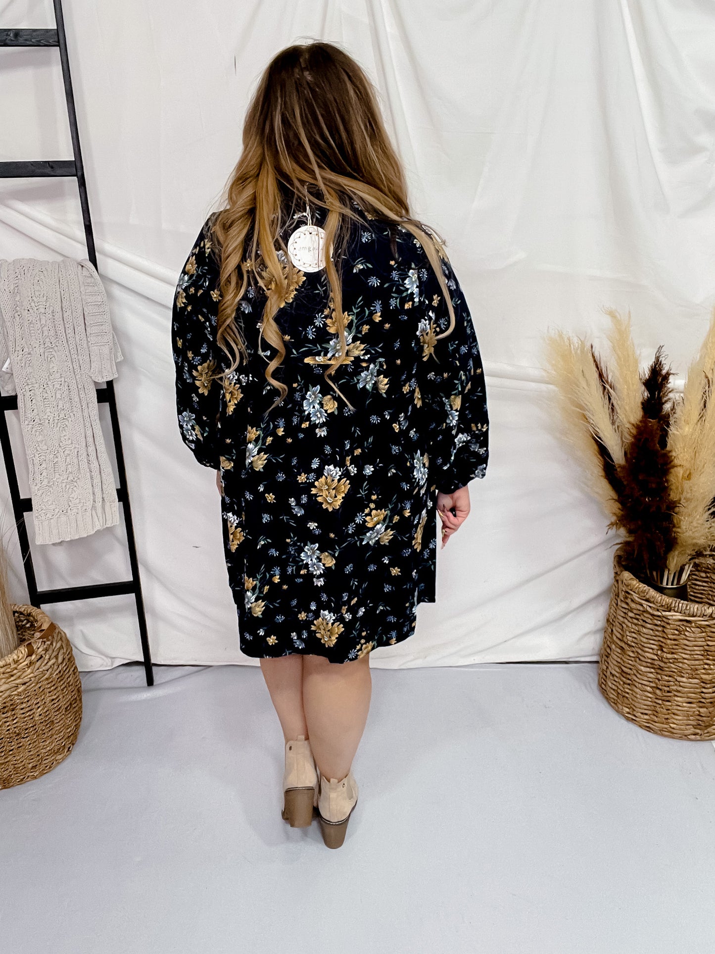 Floral Corduroy Collared Midi Dress