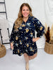 Floral Corduroy Collared Midi Dress