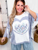 Blue-Grey and White Contrasting Patchwork Top with Batwing Sleeves