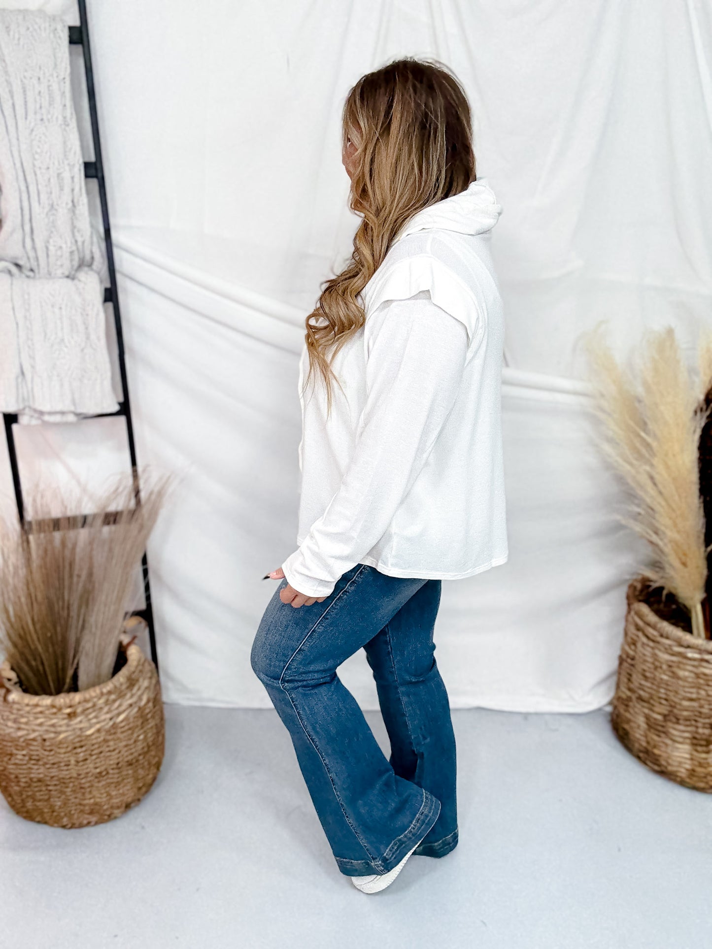 Ivory Lightweight Hoodie With Layered Sleeves
