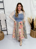 Pink & Beige Mix-Matched Denim & Floral Midi Dress
