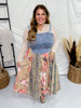 Pink & Beige Mix-Matched Denim & Floral Midi Dress