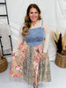 Pink & Beige Mix-Matched Denim & Floral Midi Dress