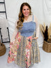 Pink & Beige Mix-Matched Denim & Floral Midi Dress