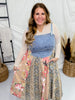 Pink & Beige Mix-Matched Denim & Floral Midi Dress