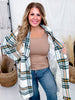 Ivory and Hunter Green Plaid Open Front Coat