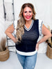 Navy Sweater Vest with White Striped Flutter Sleeves