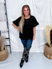 Black Velvet Top With Glittery Plaid Pattern & Ruffle Sleeves
