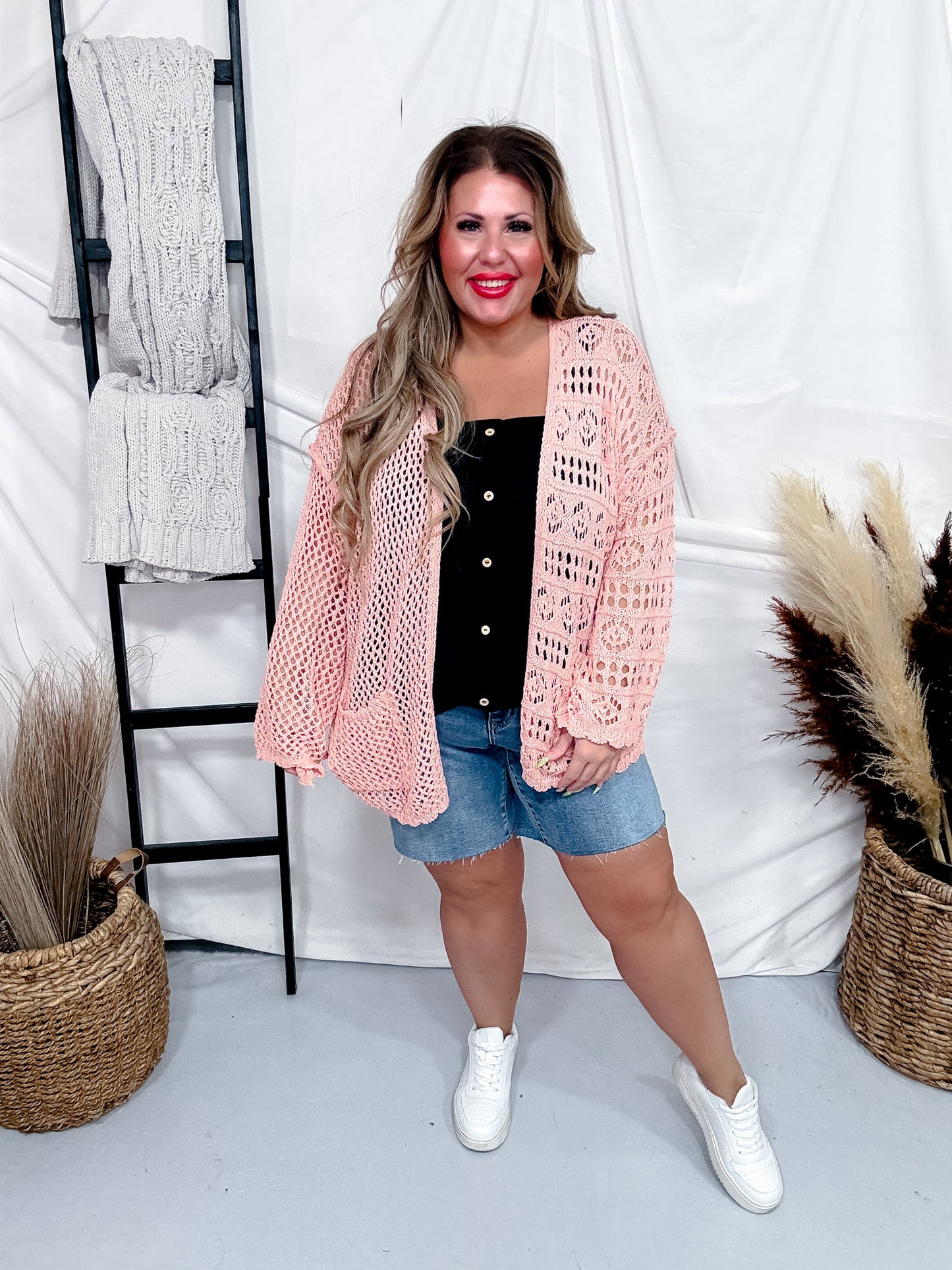 Peach Long Sleeve Relaxed Knit Sweater Cardigan