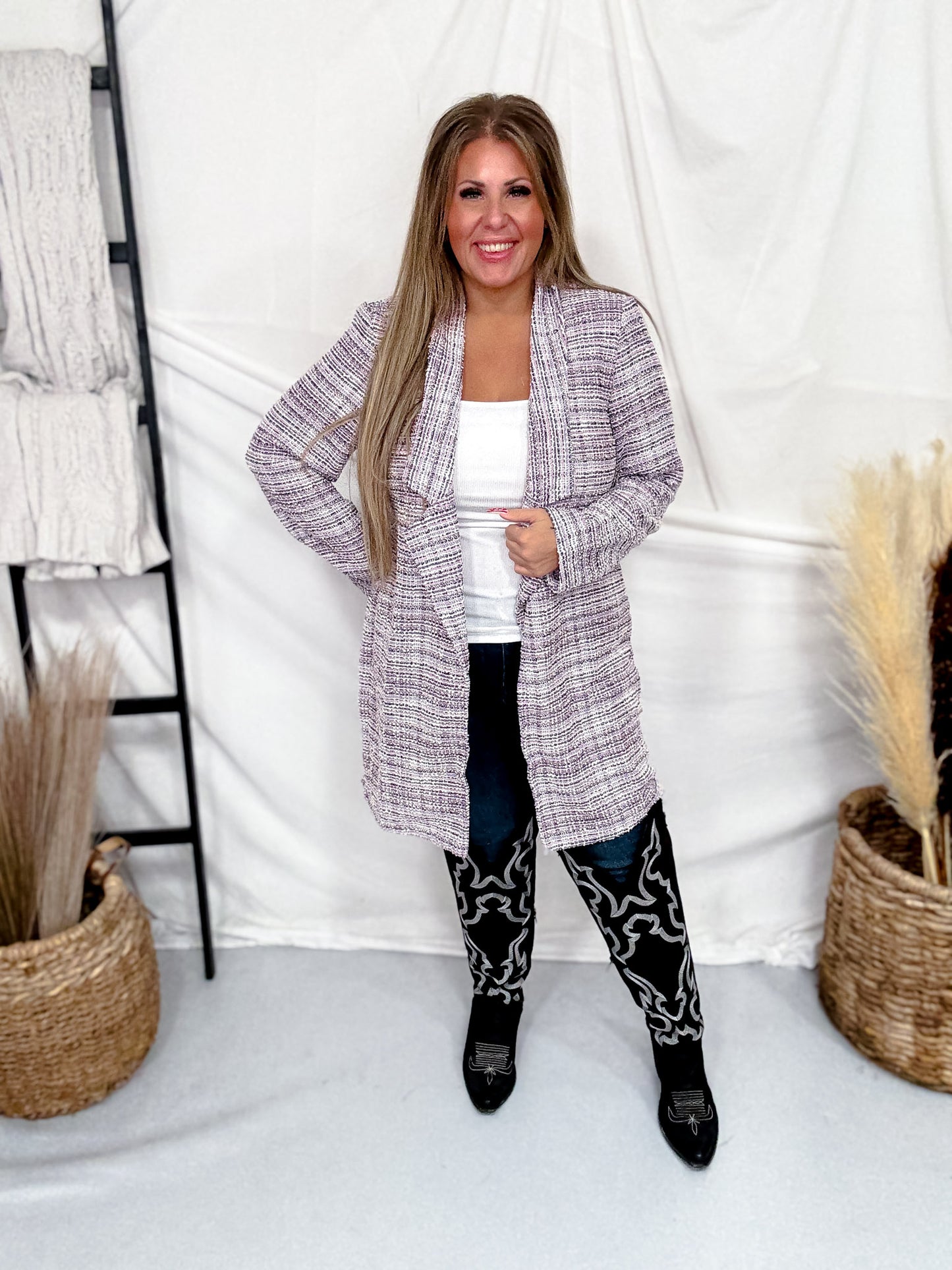 Tweed Open Front Longline Blazer (4 Colors)