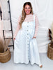 Ice Blue Denim Button Down Sleeveless Maxi Dress