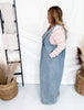 Bow Texture Denim Pintuck Jumpsuit W/ Side Pockets