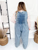Bow Texture Denim Pintuck Jumpsuit W/ Side Pockets