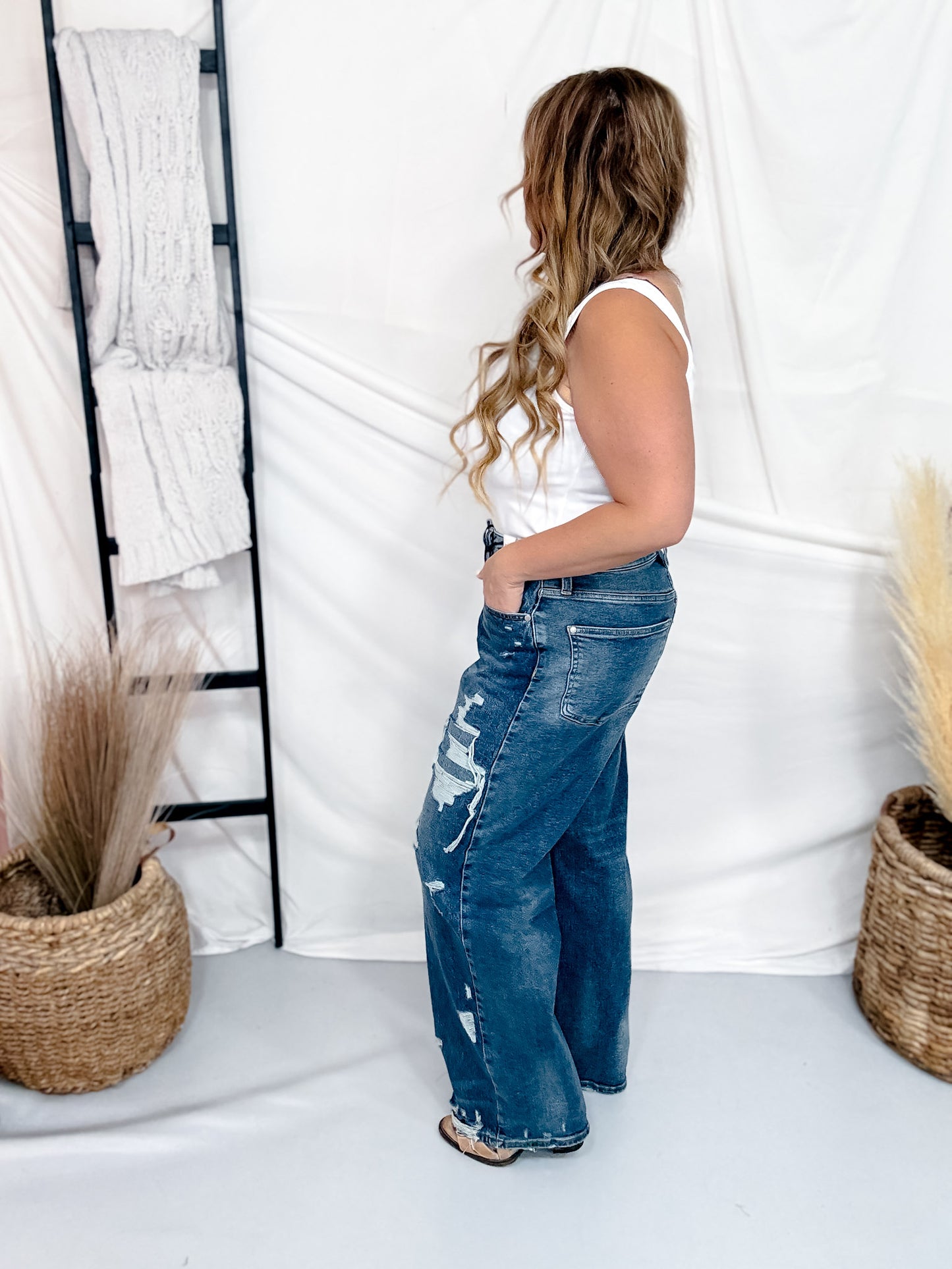 Judy Blue Destroy & Repair Baggy Wide Leg Jeans