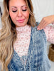 Bow Texture Denim Pintuck Jumpsuit W/ Side Pockets