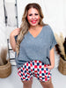 Navy & Red Drawstring Checkered Shorts
