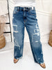 Judy Blue Destroy & Repair Baggy Wide Leg Jeans
