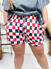Navy & Red Drawstring Checkered Shorts