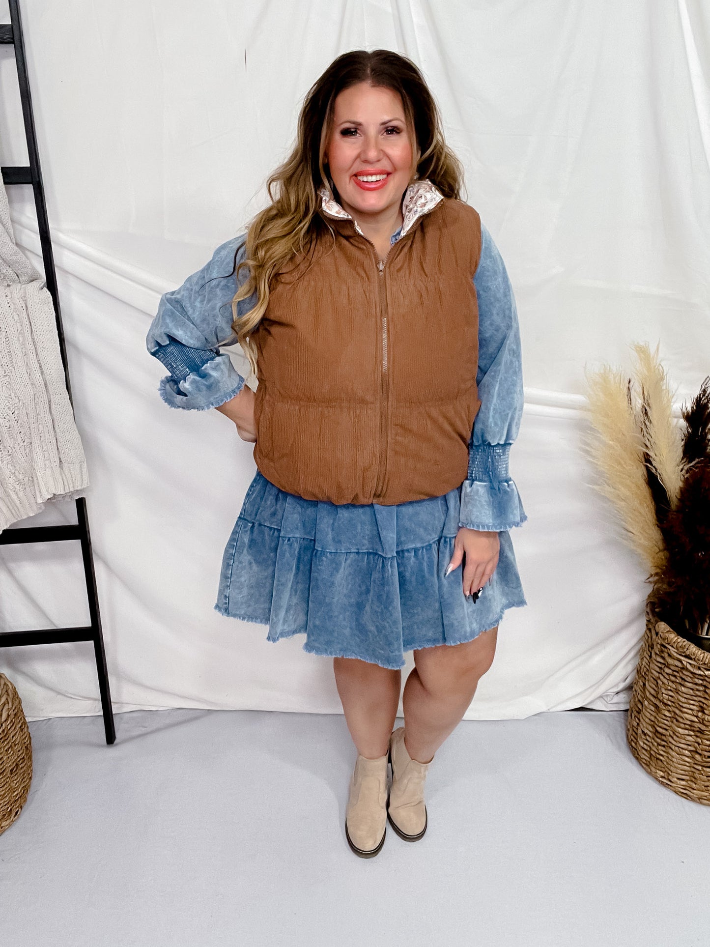 Reversible Brown & Floral Puffer Vest
