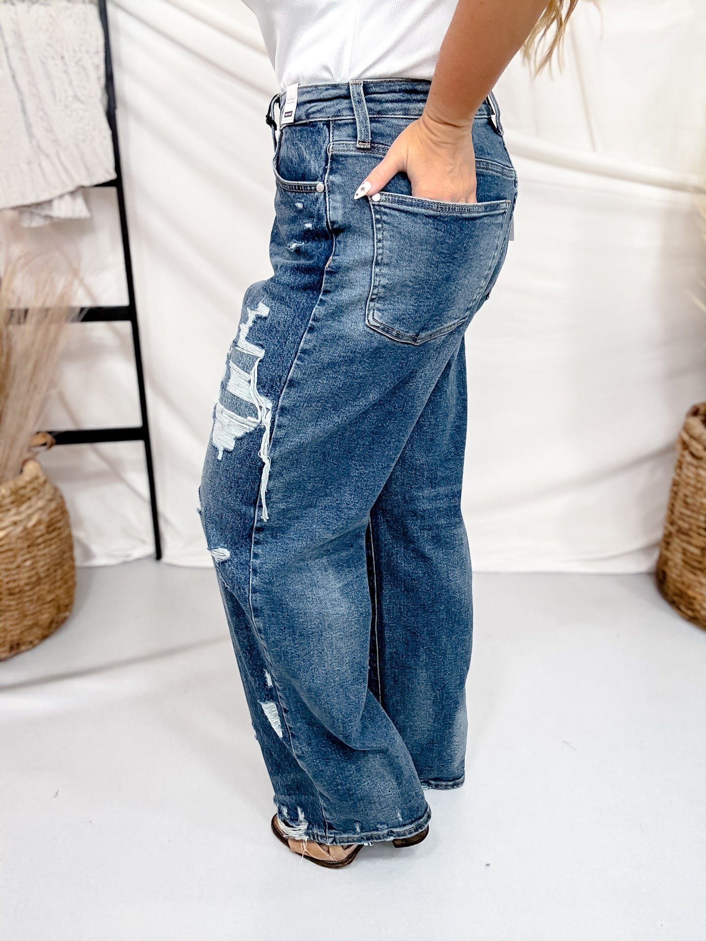 Judy Blue Destroy & Repair Baggy Wide Leg Jeans