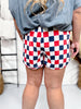 Navy & Red Drawstring Checkered Shorts