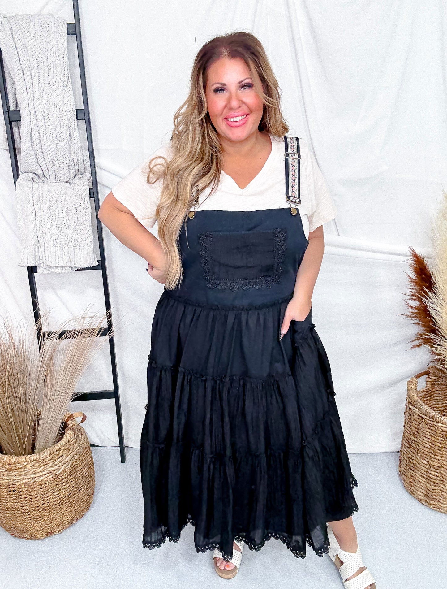 Black Embroidered Lace Pinafore Dress
