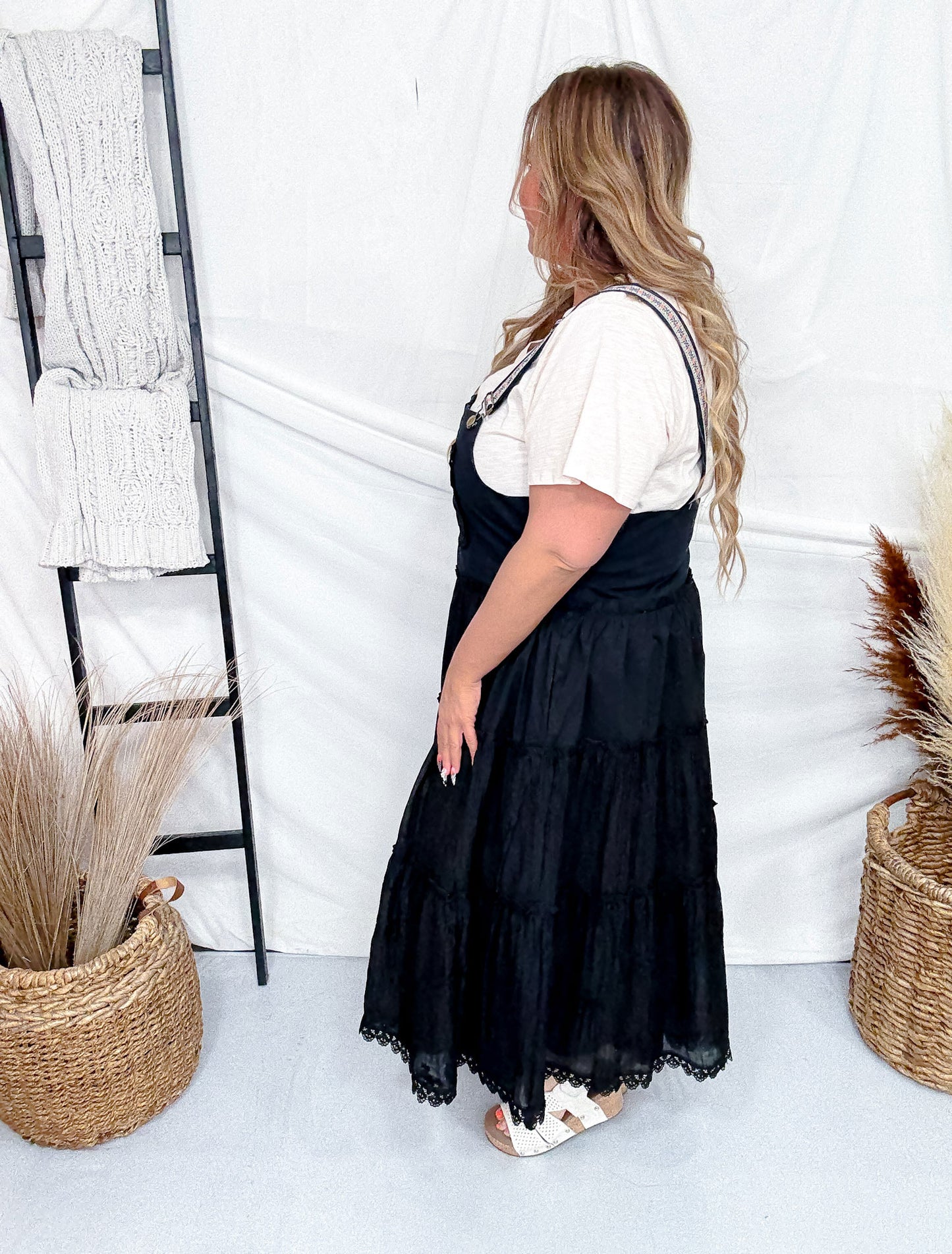 Black Embroidered Lace Pinafore Dress