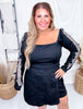 Black Long Sleeve Midi Top with Western Mesh Cutout Sleeves