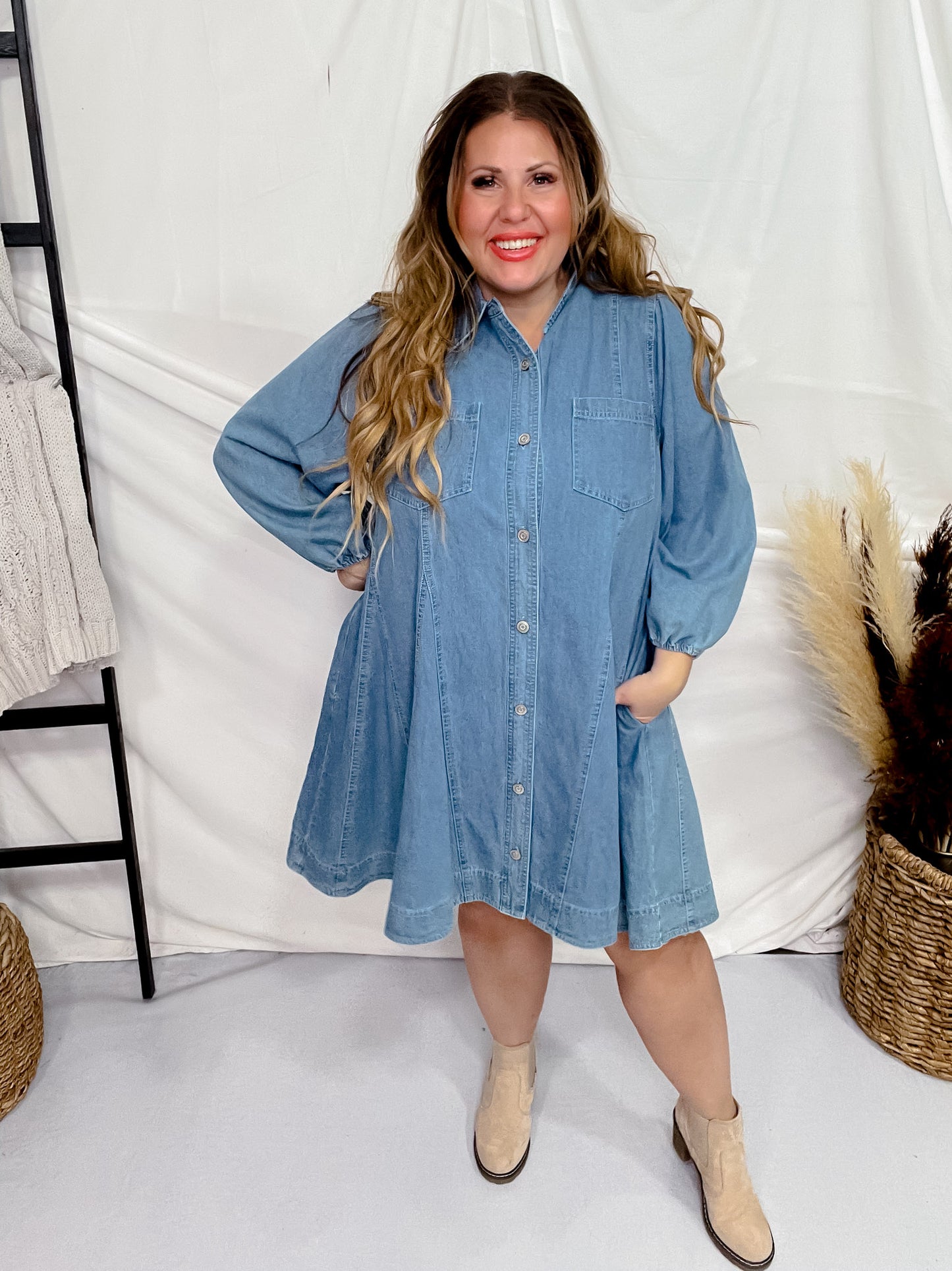 Long Sleeve Denim Mini Dress