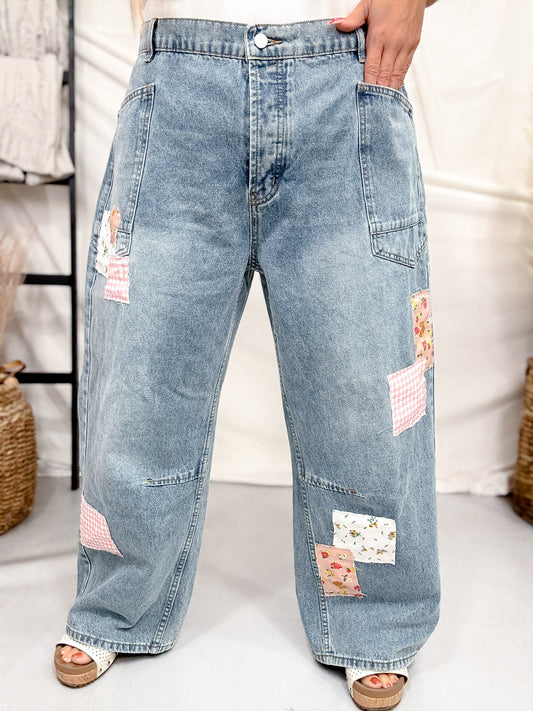Vintage Patchwork Barrel Leg Jeans