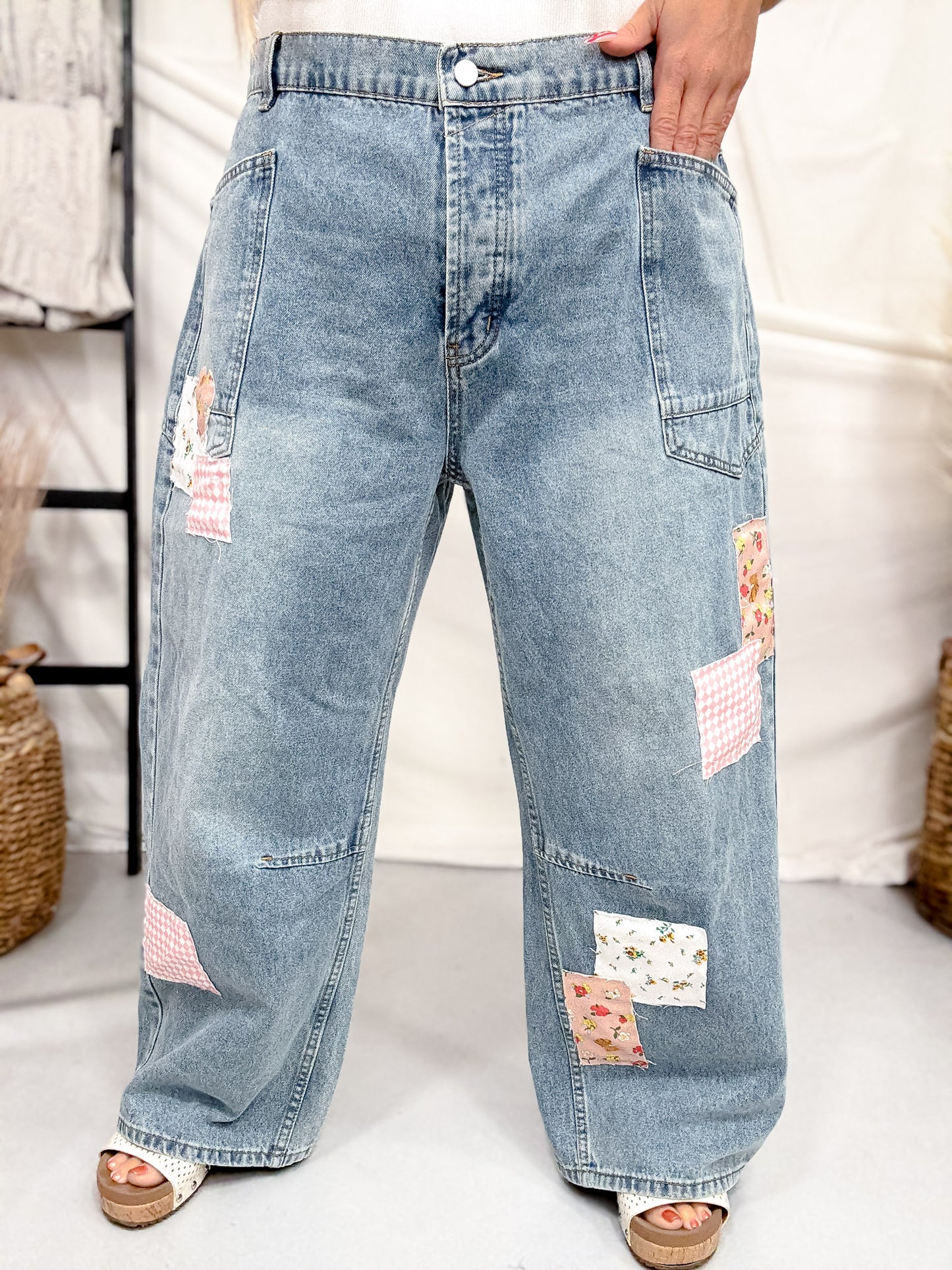Vintage Patchwork Barrel Leg Jeans