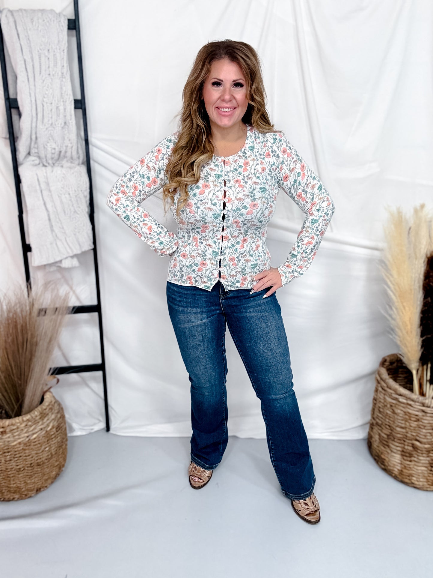 Botanical Poppy Print Button Front Top