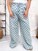 Mid Rise Wide Leg Checkered Denim Pants