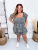Black & White Gingham Print Puff Short Sleeve Romper