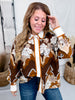 Retro Mocha Floral Print Blouse With Contrasting Trim