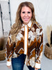 Retro Mocha Floral Print Blouse With Contrasting Trim