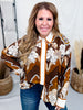 Retro Mocha Floral Print Blouse With Contrasting Trim