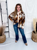 Retro Mocha Floral Print Blouse With Contrasting Trim