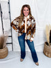 Retro Mocha Floral Print Blouse With Contrasting Trim