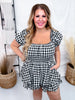 Black & White Gingham Print Puff Short Sleeve Romper