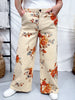 Rust Floral Print High Waist Wide Leg Khaki Pants