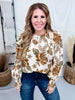 Long Sleeve Eyelet & Floral Print Top With Smocked Cuffs