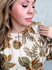 Long Sleeve Eyelet & Floral Print Top With Smocked Cuffs