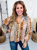 Autumn Floral Print Button Front Top With Split Neckline