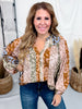 Autumn Floral Print Button Front Top With Split Neckline