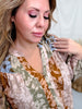 Autumn Floral Print Button Front Top With Split Neckline