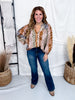 Autumn Floral Print Button Front Top With Split Neckline