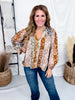Autumn Floral Print Button Front Top With Split Neckline