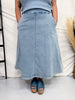 Denim A-Line  Zip-Up Midi Skirt