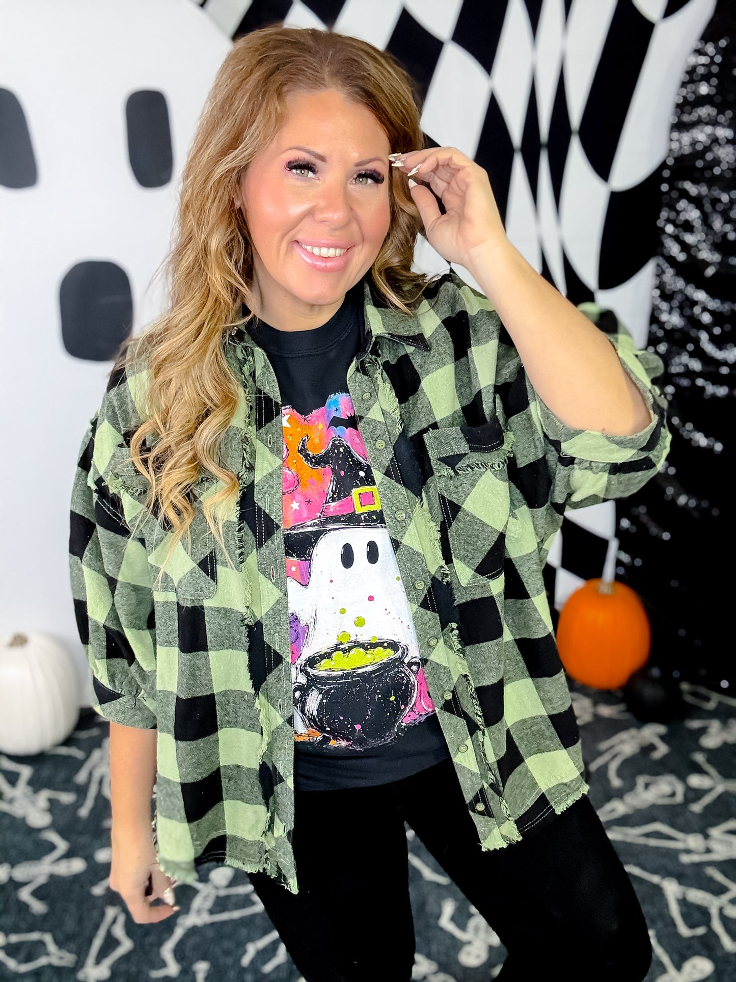 Green & Black Plaid Flannel With Raw Edge Hems